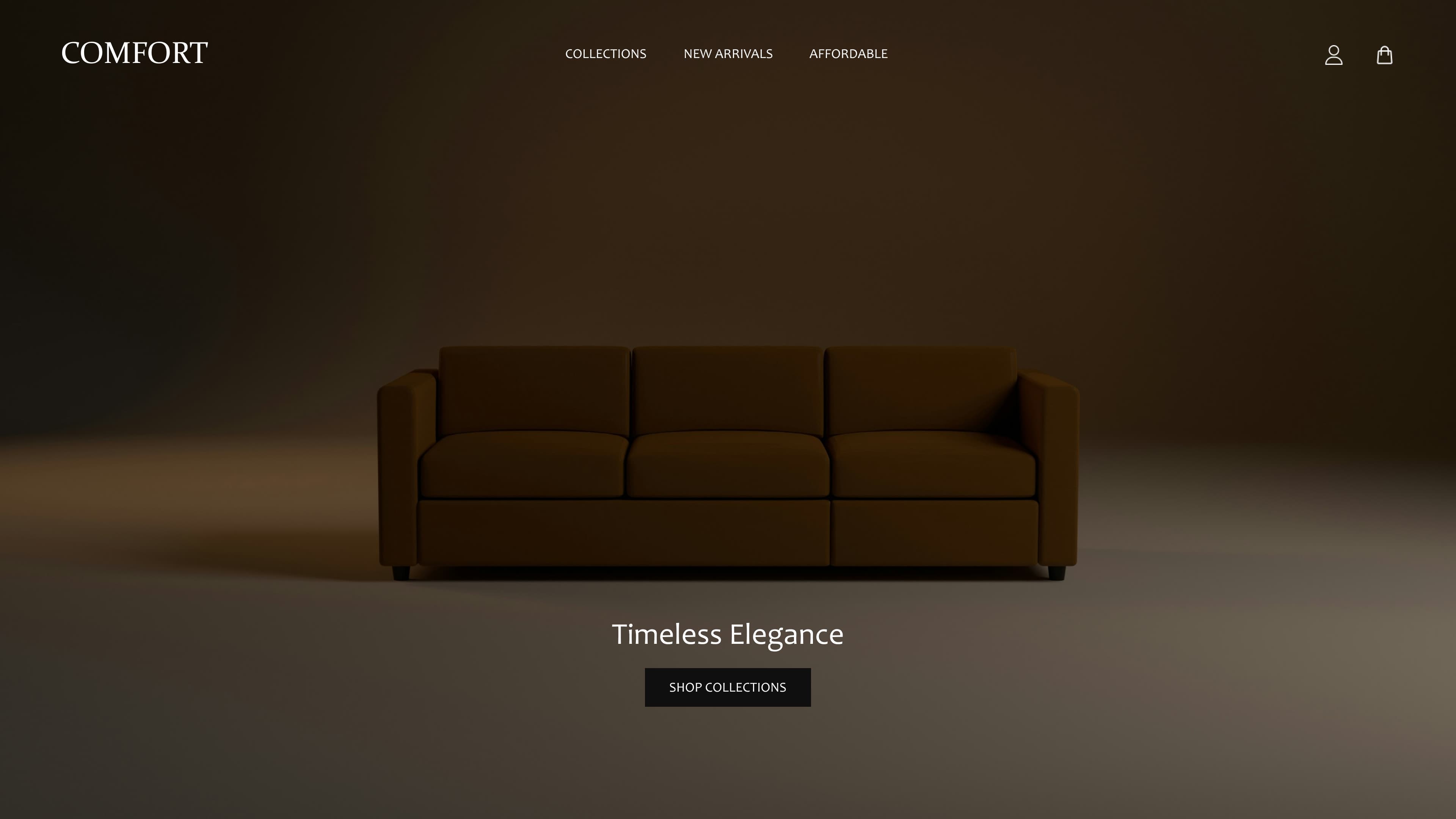 hero image of a sofa for a furniture E-commerce website